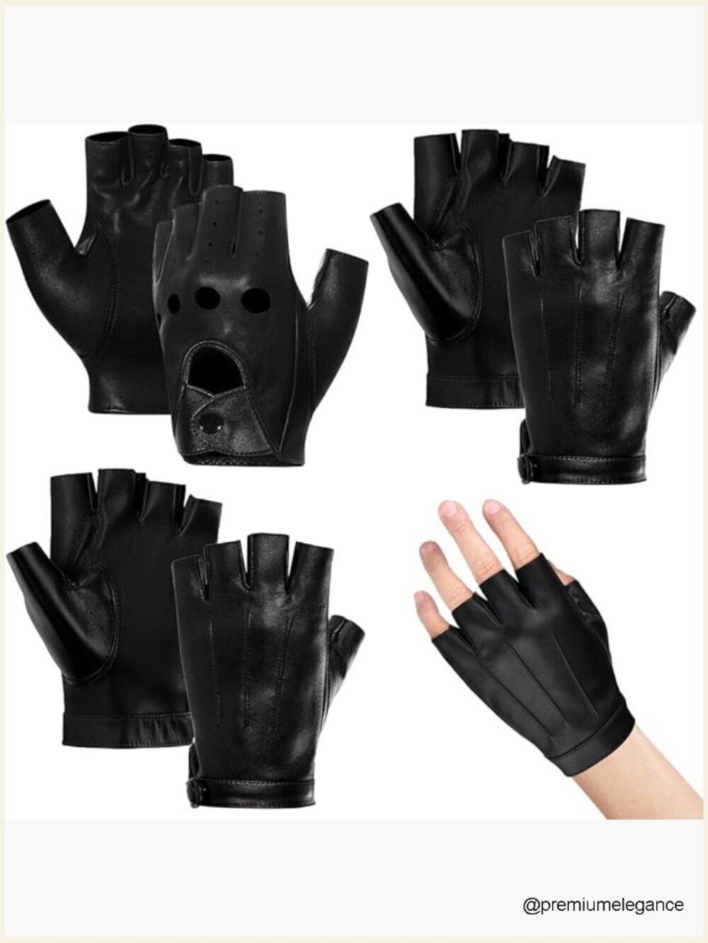 3 Pairs Fingerless Leather Gloves Punk Rivets Heart Cutout Half Palm Driving